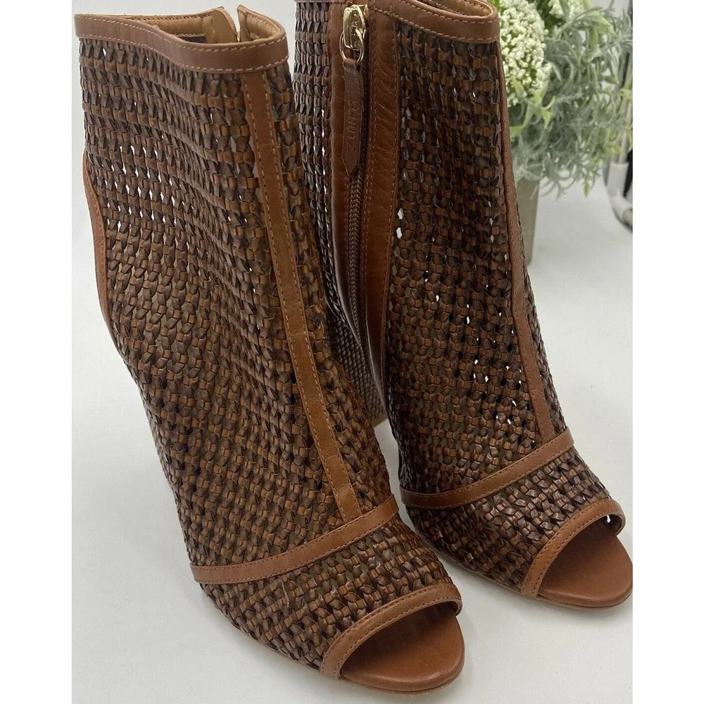 Schutz Anacris Women's Saddle Casual Peep‎ Toe Woven Bootie - Size 9B